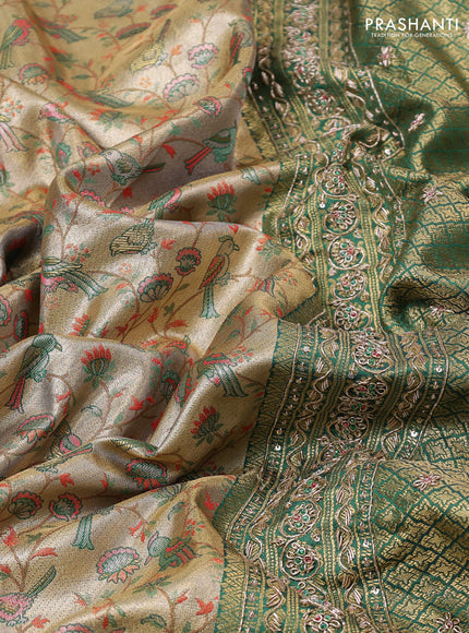 Kanchipuram silk saree green with allover zari woven brocade weaves and embroidered border
