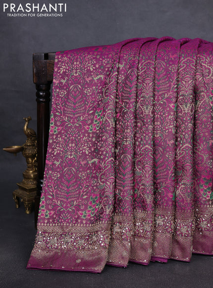Kanchipuram silk saree purple with allover mina weaves and embroidery pallu