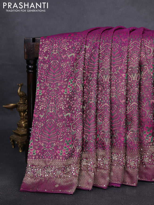 Kanchipuram silk saree purple with allover mina weaves and embroidery pallu