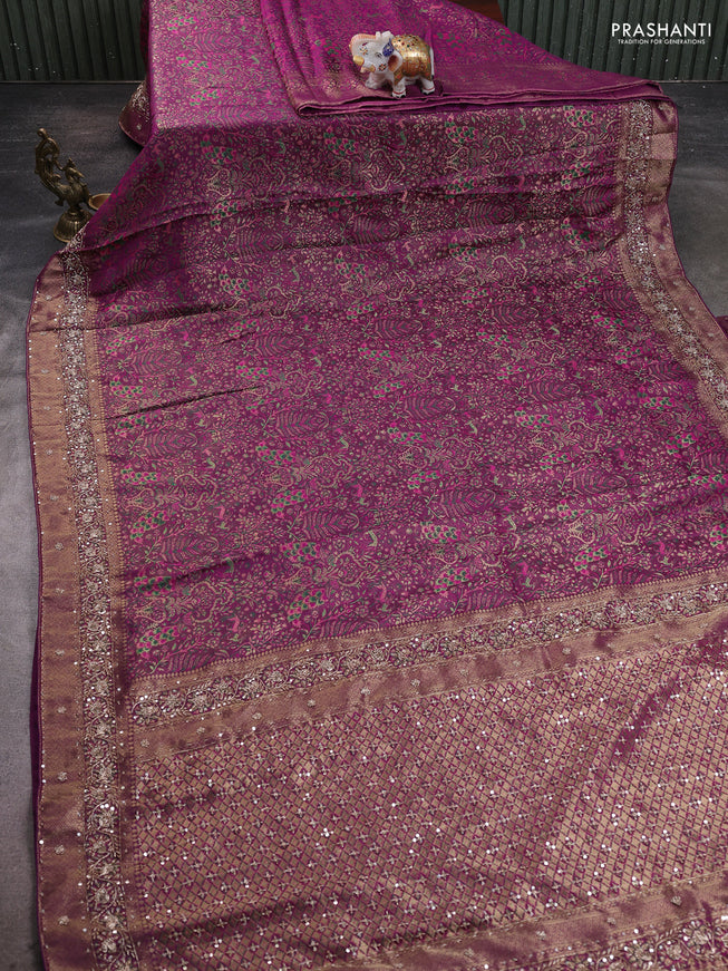 Kanchipuram silk saree purple with allover mina weaves and embroidery pallu