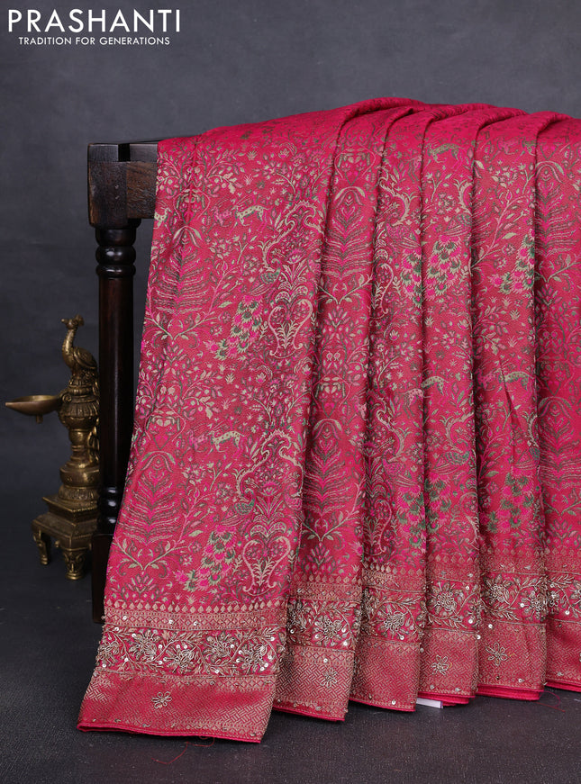Kanchipuram silk saree pink with allover mina weaves and embroidery pallu