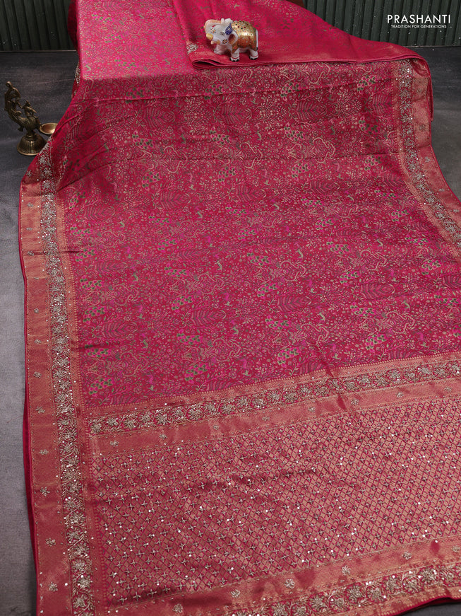 Kanchipuram silk saree pink with allover mina weaves and embroidery pallu