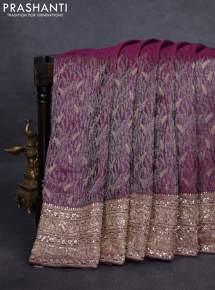 Kanchipuram silk saree purple with allover zari woven brocade weaves and embroidered border
