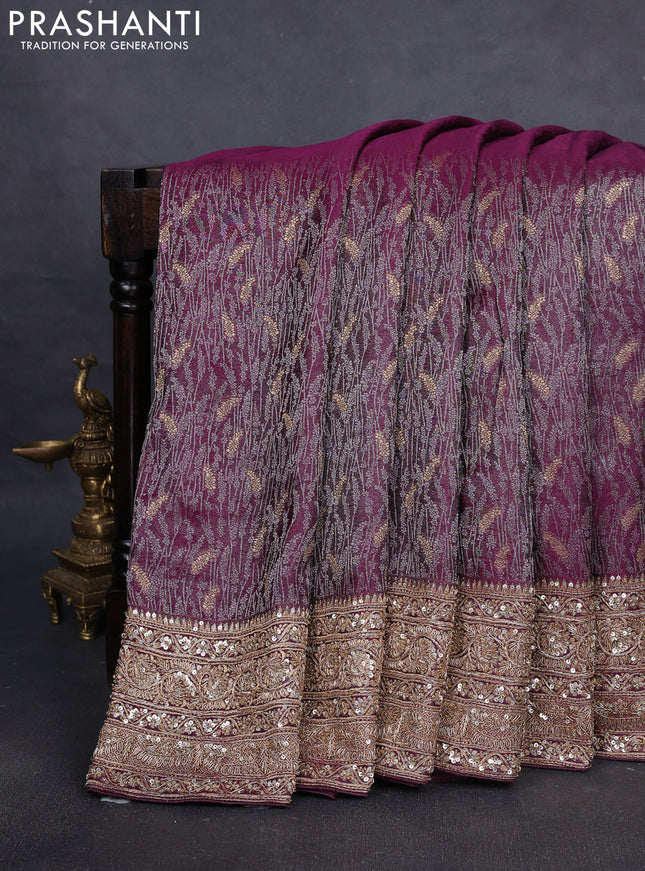 Kanchipuram silk saree purple with allover zari woven brocade weaves and embroidered border