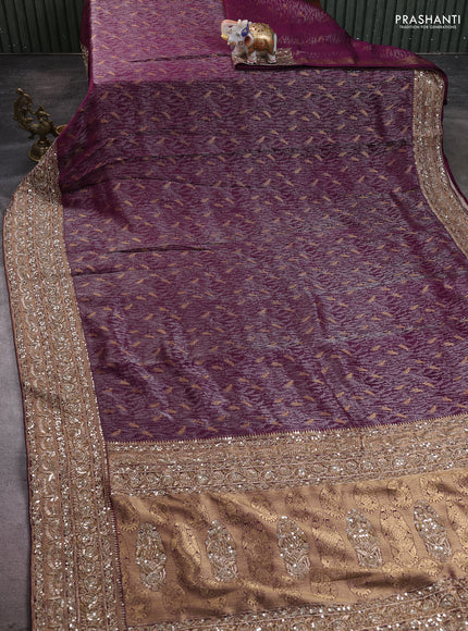 Kanchipuram silk saree purple with allover zari woven brocade weaves and embroidered border