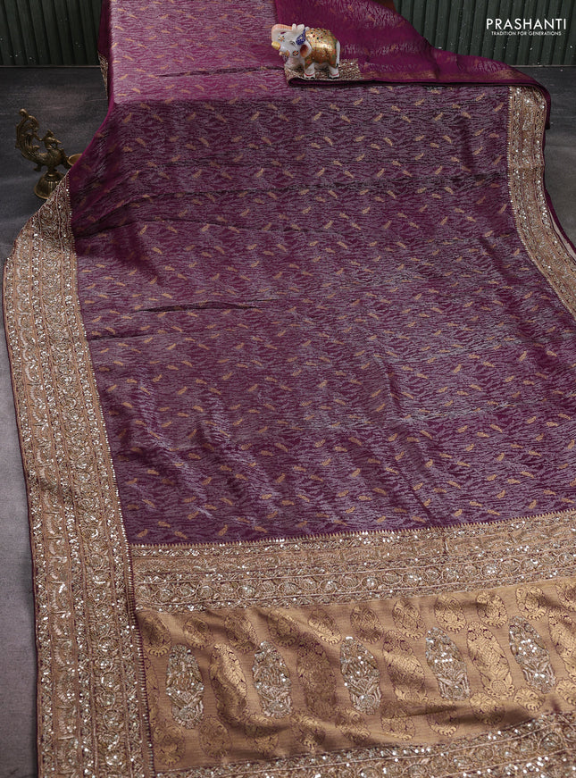 Kanchipuram silk saree purple with allover zari woven brocade weaves and embroidered border