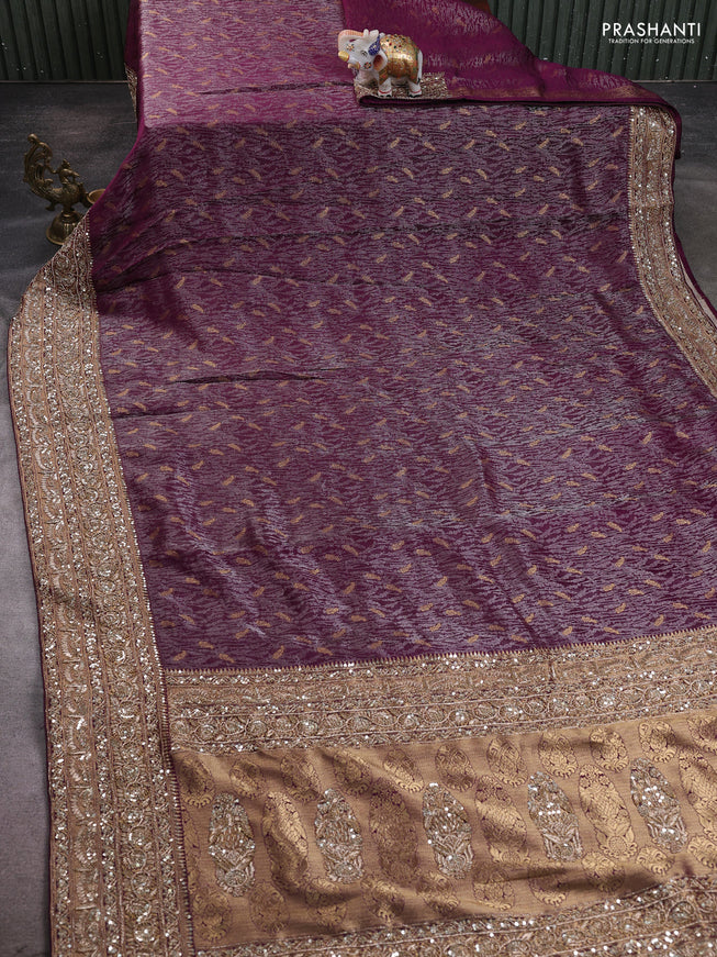 Kanchipuram silk saree purple with allover zari woven brocade weaves and embroidered border