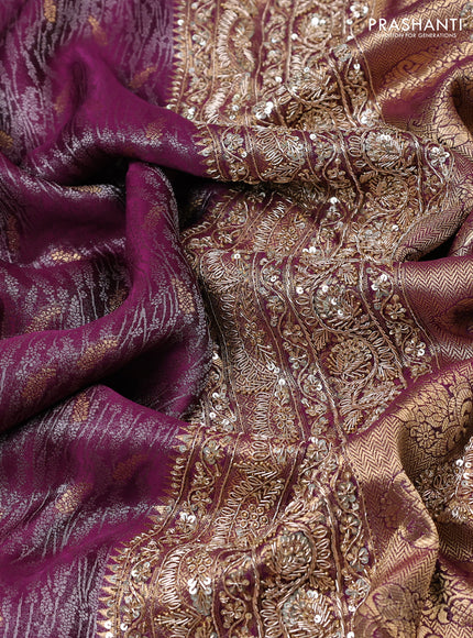 Kanchipuram silk saree purple with allover zari woven brocade weaves and embroidered border