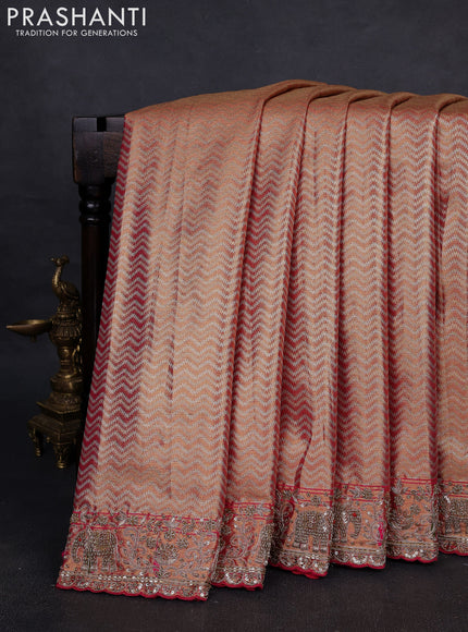 Kanchipuram silk saree peach and pink with allover zig zag weaves and paithani pallu