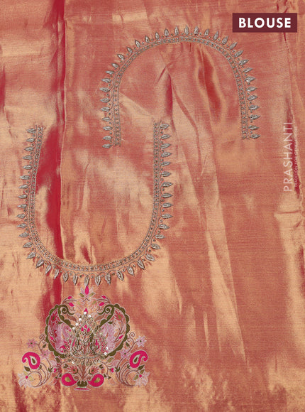 Kanchipuram silk saree peach and pink with allover zig zag weaves and paithani pallu