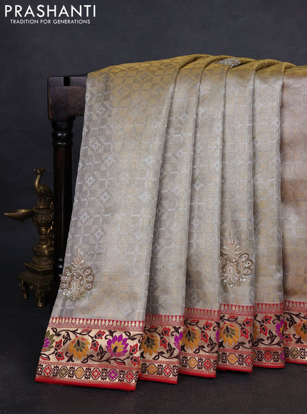 Kanchipuram silk saree gold and red with allover silver & gold zari weaves and paithani pallu