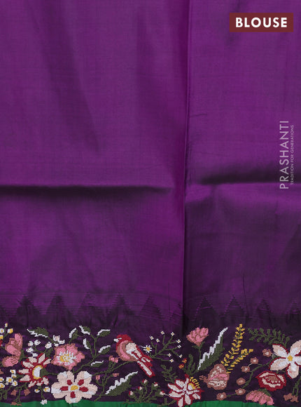 Pure gadwal silk saree light blue and purple with zari woven buttas and temple design embroidered border