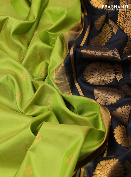 Pure gadwal silk saree lime green and black with zari woven buttas and temple design embroidered border