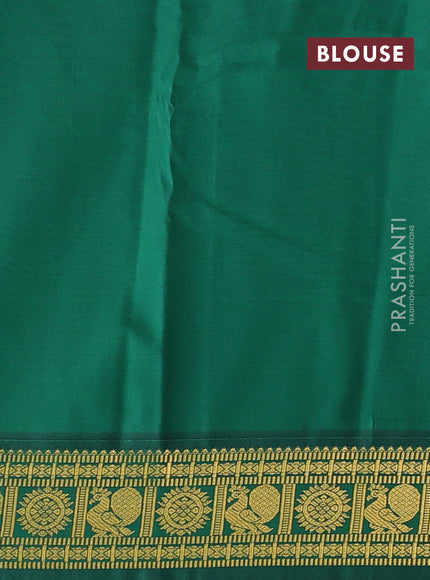 Semi kanchipuram silk saree red and green with zari woven buttas and zari woven korvai border