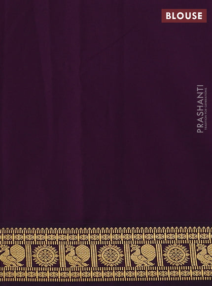 Semi kanchipuram silk saree teal blue and deep wine with zari woven buttas and zari woven korvai border