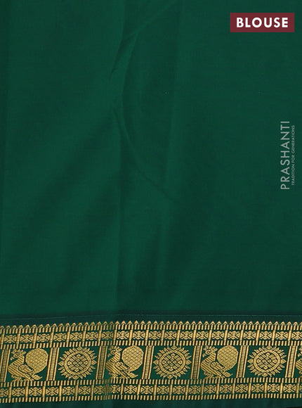 Semi kanchipuram silk saree dark pink and green with zari woven buttas and zari woven korvai border