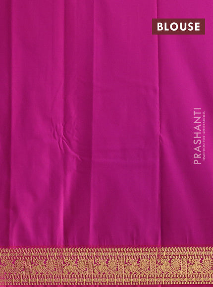 Semi kanchipuram silk saree blue and pink with zari woven buttas and zari woven korvai border