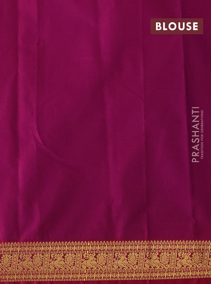 Semi kanchipuram silk saree teal blue and pink with zari woven buttas and zari woven korvai border