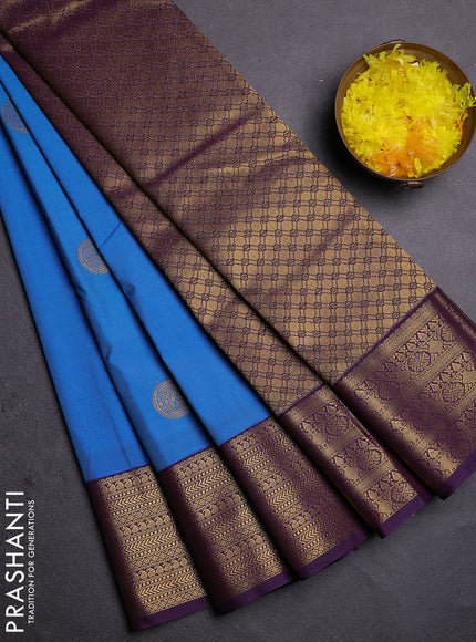 Semi kanchipuram silk saree cs blue and deep violet with zari woven buttas and zari woven korvai border