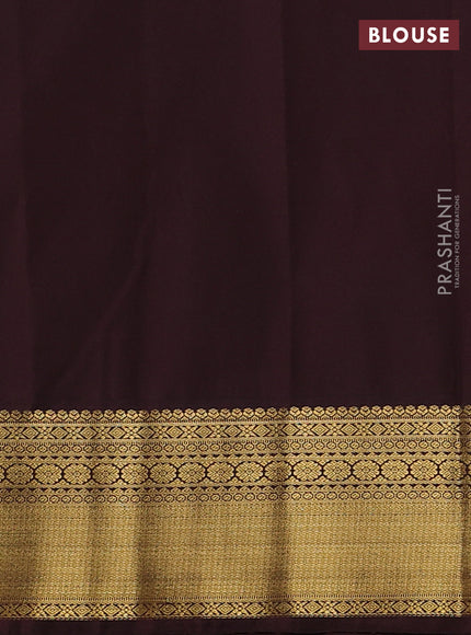 Semi kanchipuram silk saree yellow and coffee brown with zari woven buttas and zari woven korvai border