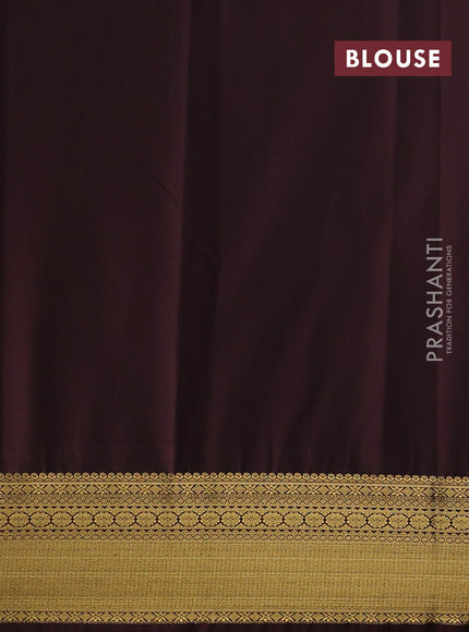 Semi kanchipuram silk saree green and coffee brown with zari woven buttas and zari woven korvai border