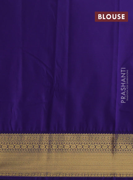 Semi kanchipuram silk saree yellow and navy blue with zari woven buttas and zari woven korvai border