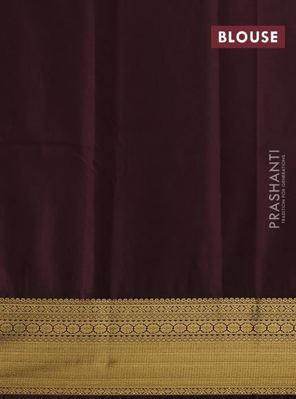 Semi kanchipuram silk saree dark mustard and brown with zari woven buttas and zari woven korvai border