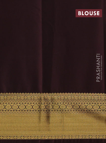 Semi kanchipuram silk saree teal green and brown with zari woven buttas and zari woven korvai border