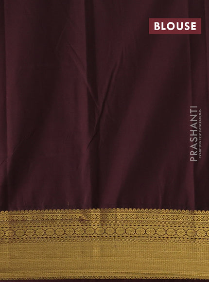 Semi kanchipuram silk saree yellow and brown with zari woven buttas and zari woven korvai border