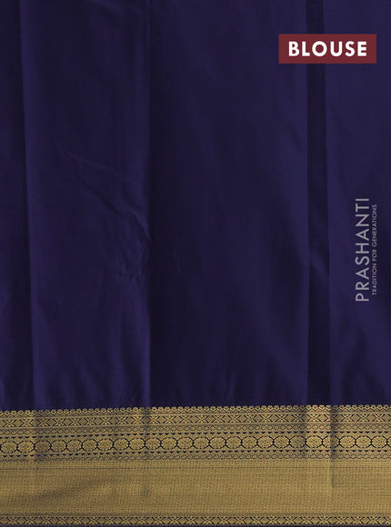 Semi kanchipuram silk saree green and navy blue with zari woven buttas and zari woven korvai border