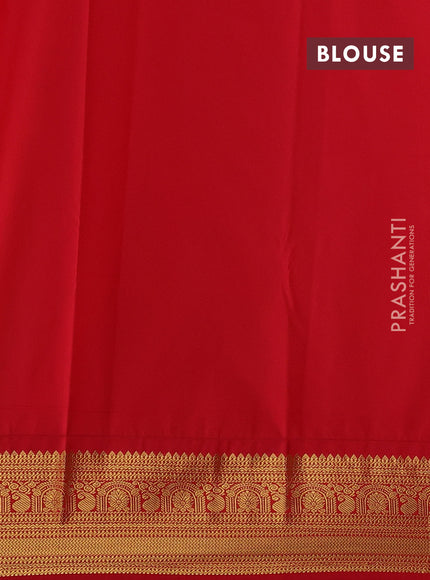 Semi kanchipuram silk saree mustard yellow and red with zari woven buttas and zari woven korvai border