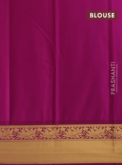 Semi kanchipuram silk saree mustard yellow and purple with allover zari checks & buttas and zari woven korvai border
