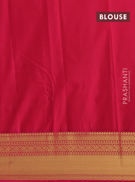 Semi kanchipuram silk saree teal green and pink with zari woven buttas and zari woven korvai border