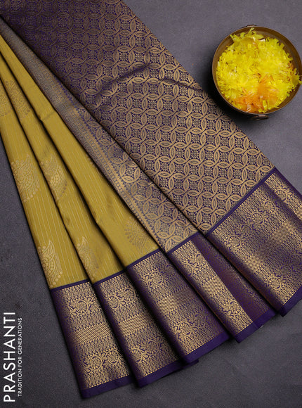 Semi kanchipuram silk saree pista green and blue with allover zari weaves and zari woven korvai border