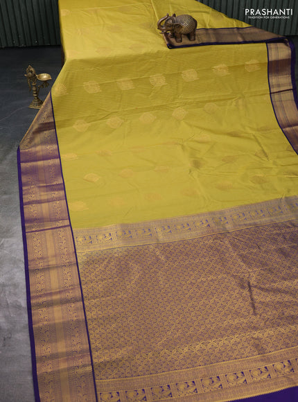 Semi kanchipuram silk saree pista green and blue with allover zari weaves and zari woven korvai border