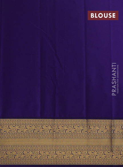 Semi kanchipuram silk saree reddish pink and blue with allover zari weaves and zari woven korvai border