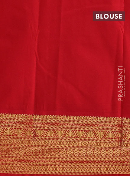Semi kanchipuram silk saree teal blue and red with allover zari weaves and zari woven korvai border