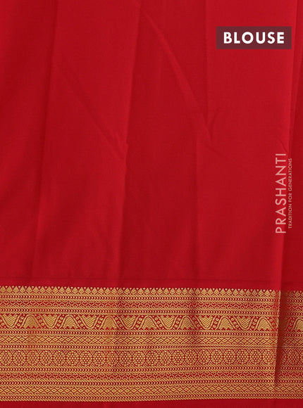 Semi kanchipuram silk saree light green and red with allover zari weaves and zari woven korvai border