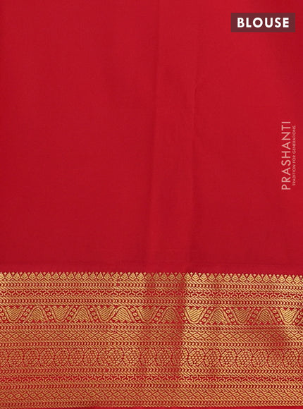 Semi kanchipuram silk saree blue and red with allover zari weaves and zari woven korvai border