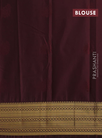 Semi kanchipuram silk saree yellow and brown with zari woven buttas and zari woven korvai border