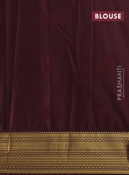 Semi kanchipuram silk saree beige and brown with zari woven buttas and zari woven korvai border