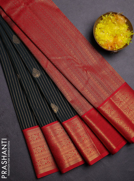 Semi kanchipuram silk saree green and red with allover zari weaves & buttas and zari woven korvai border