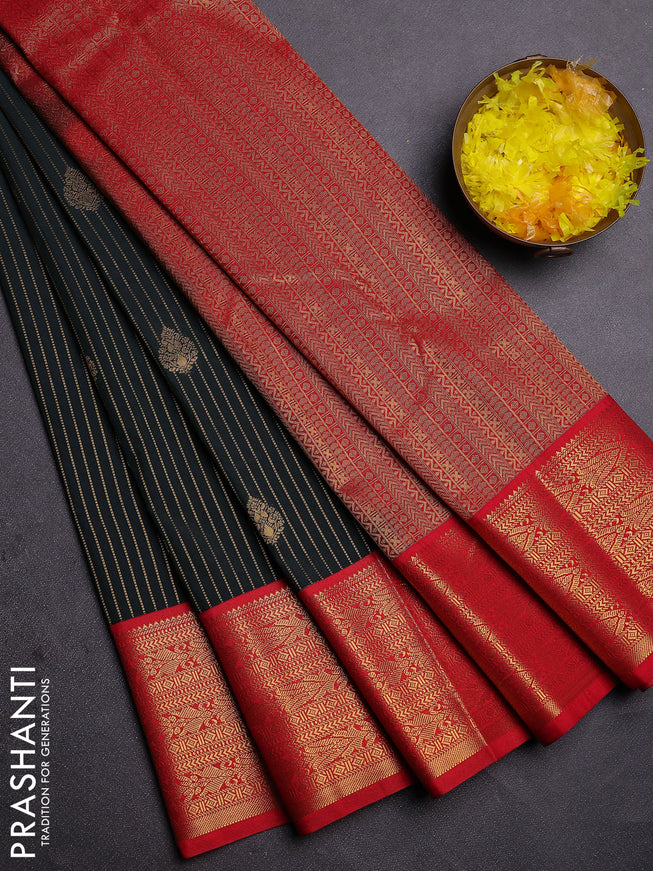 Semi kanchipuram silk saree green and red with allover zari weaves & buttas and zari woven korvai border