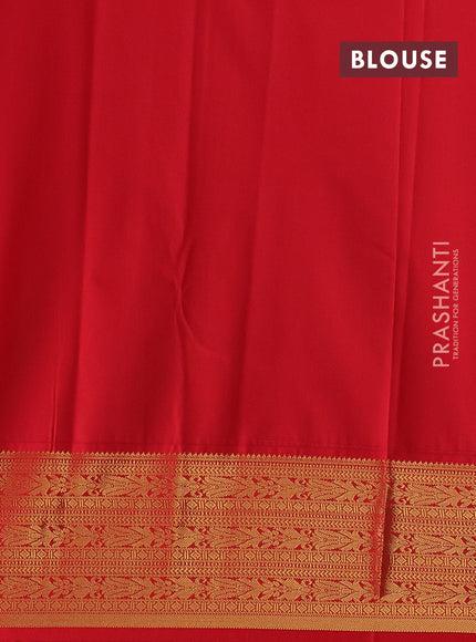 Semi kanchipuram silk saree green and red with allover zari weaves & buttas and zari woven korvai border