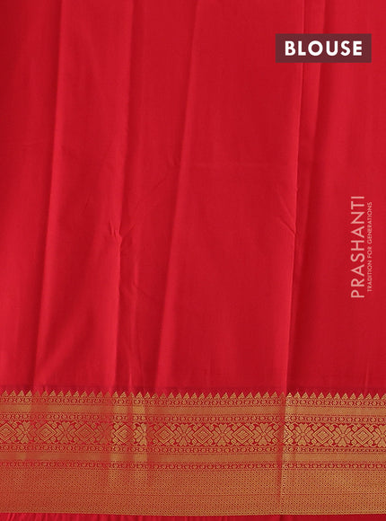 Semi kanchipuram silk saree mustard yellow and red with allover zari weaves & buttas and zari woven korvai border