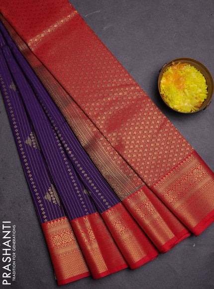 Semi kanchipuram silk saree blue and red with allover zari weaves & buttas and zari woven korvai border