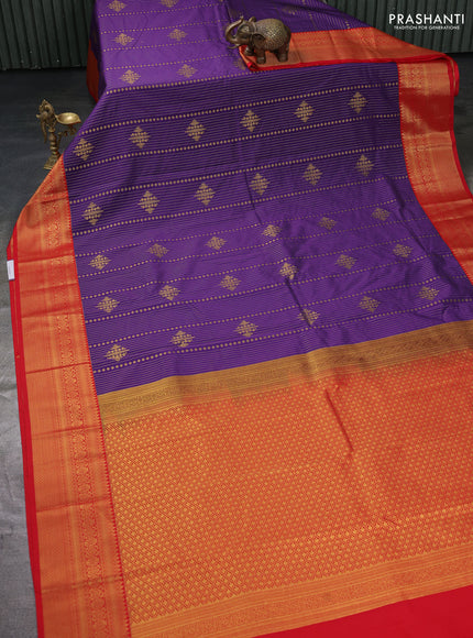 Semi kanchipuram silk saree blue and red with allover zari weaves & buttas and zari woven korvai border