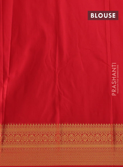 Semi kanchipuram silk saree teal green and red with allover zari weaves & buttas and zari woven korvai border