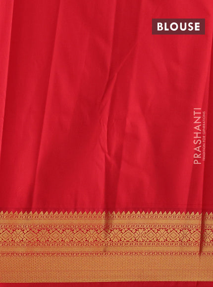 Semi kanchipuram silk saree blue and red with allover zari weaves & buttas and zari woven korvai border