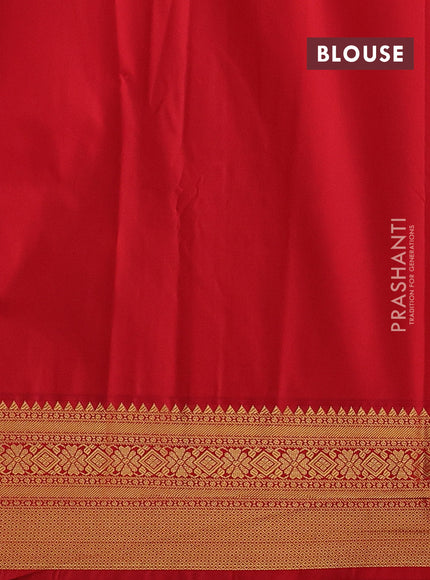 Semi kanchipuram silk saree bottle green and red with allover zari weaves & buttas and zari woven border